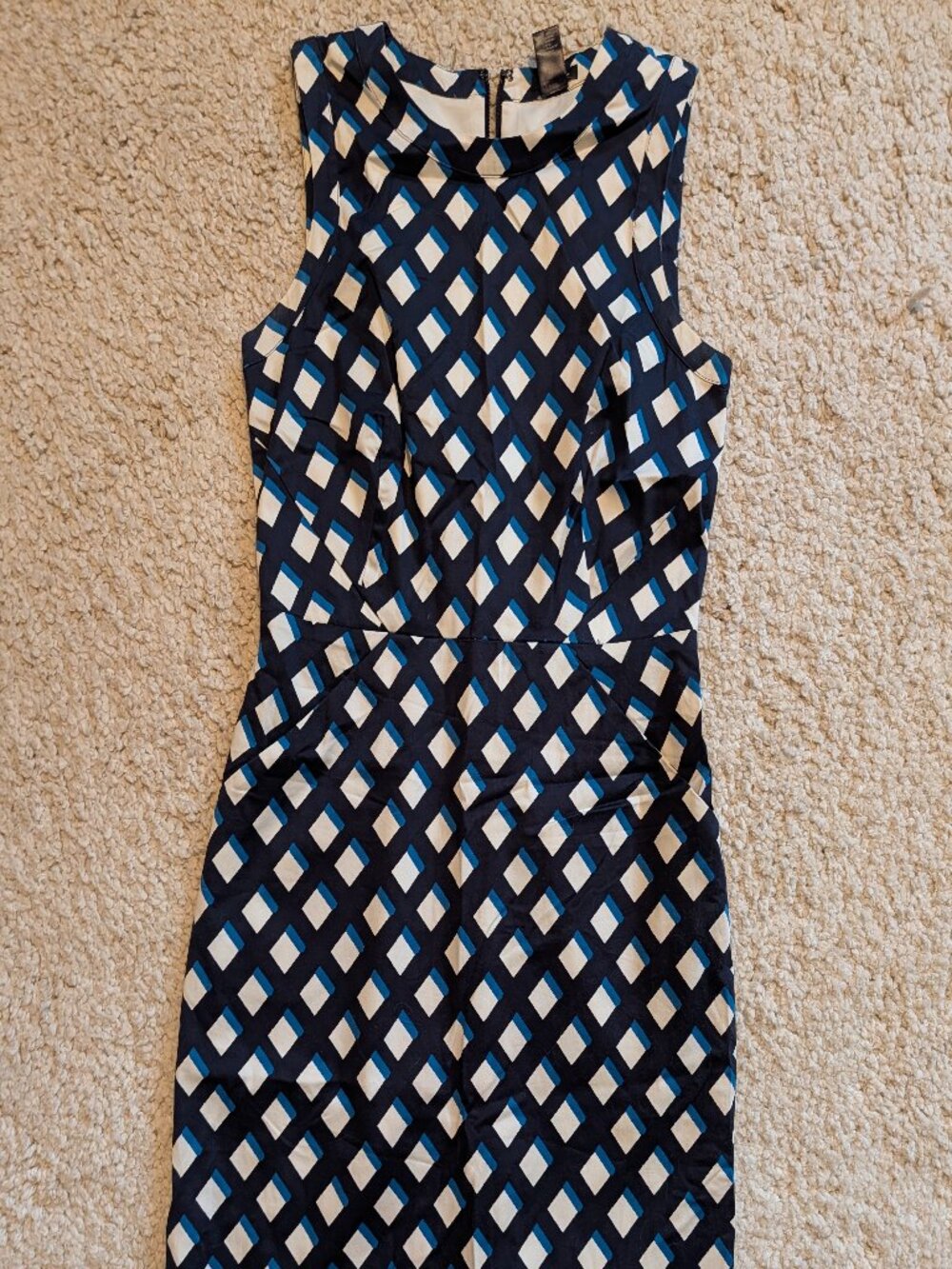 Ann Taylor Geometric Sheath Dress Navy Teal Size 2
